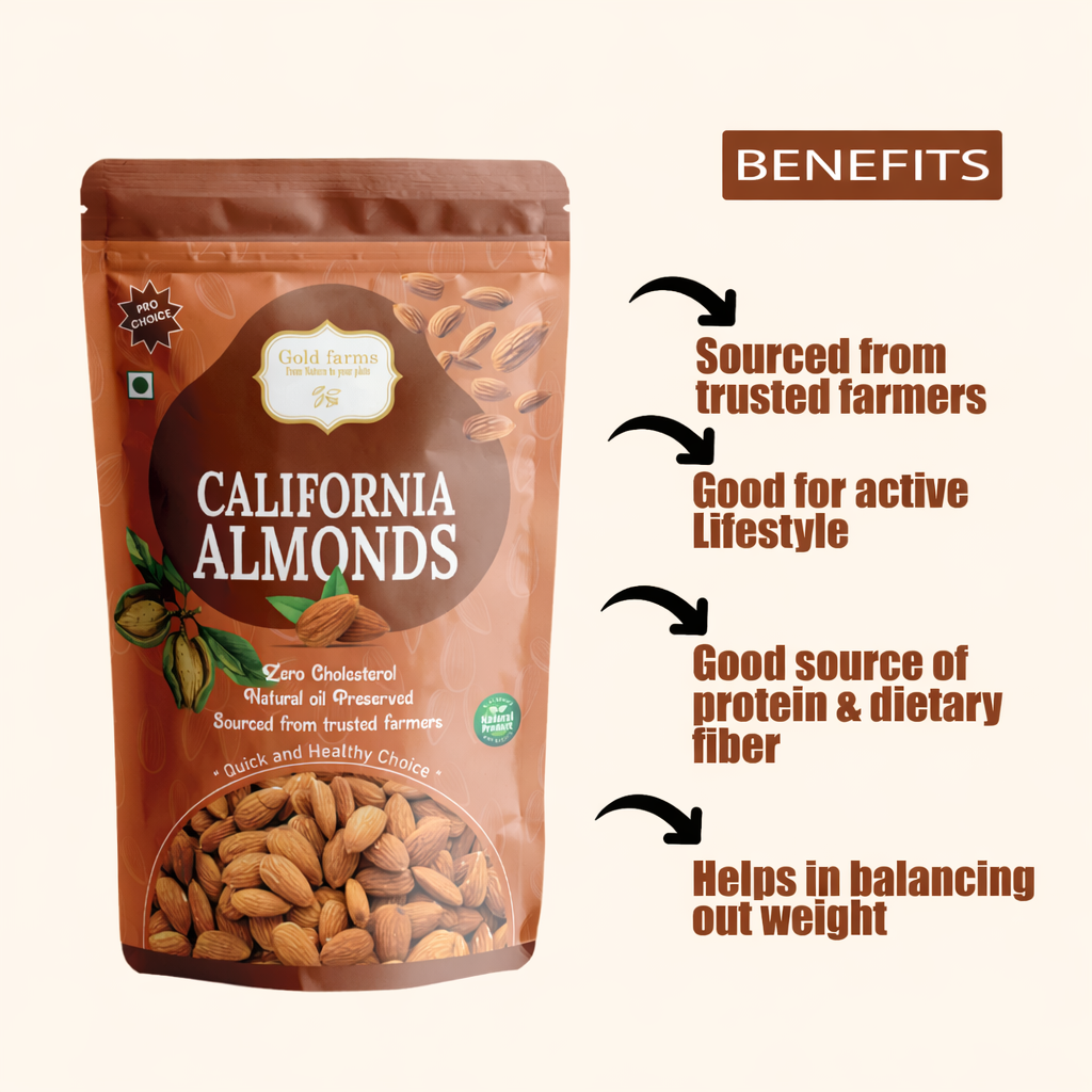 Gold Farms California Almonds 250g | Premium Badam | Healthy Dry Fruits | Rich in Protein & Fiber