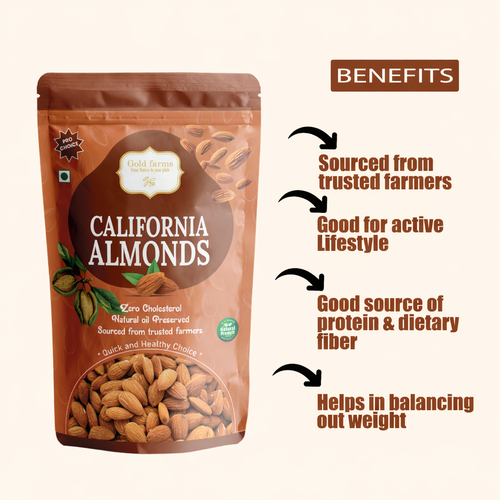 Gold Farms California Almonds 500g | Premium Badam | Healthy Dry Fruits | Rich in Protein & Fiber