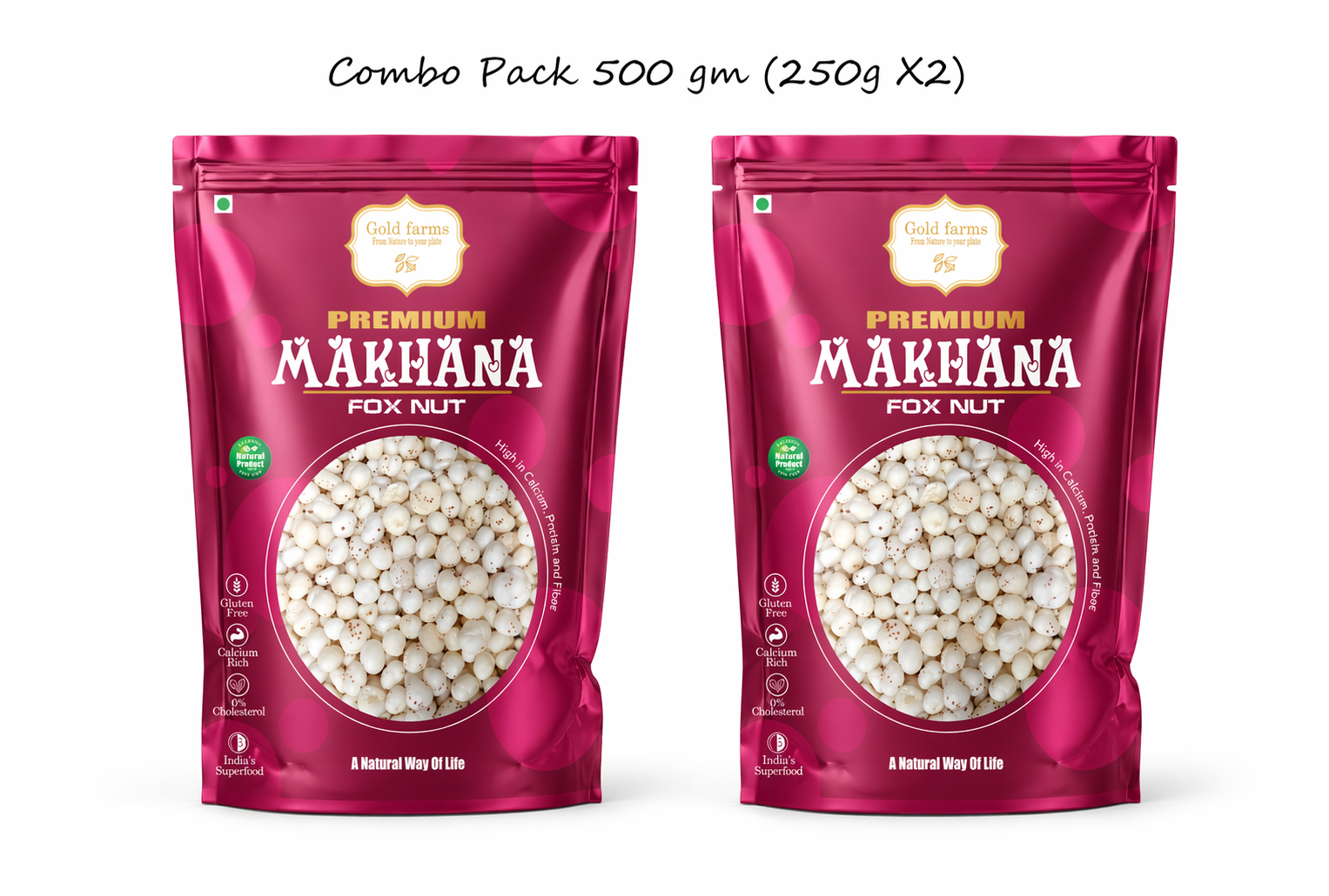 Gold Farms Deliciously Light and Crispy Phool Makhana Jumbo Size (250g x 2) Fox Nut