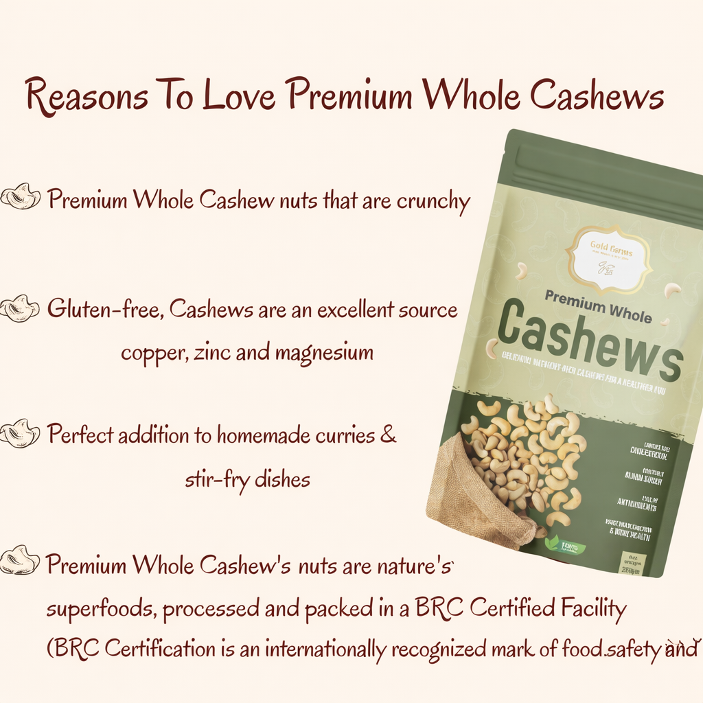 Gold Farms Premium Whole Cashews 200g | Kaju Premium Grade | Fresh & Crunchy | Healthy Dry Fruits