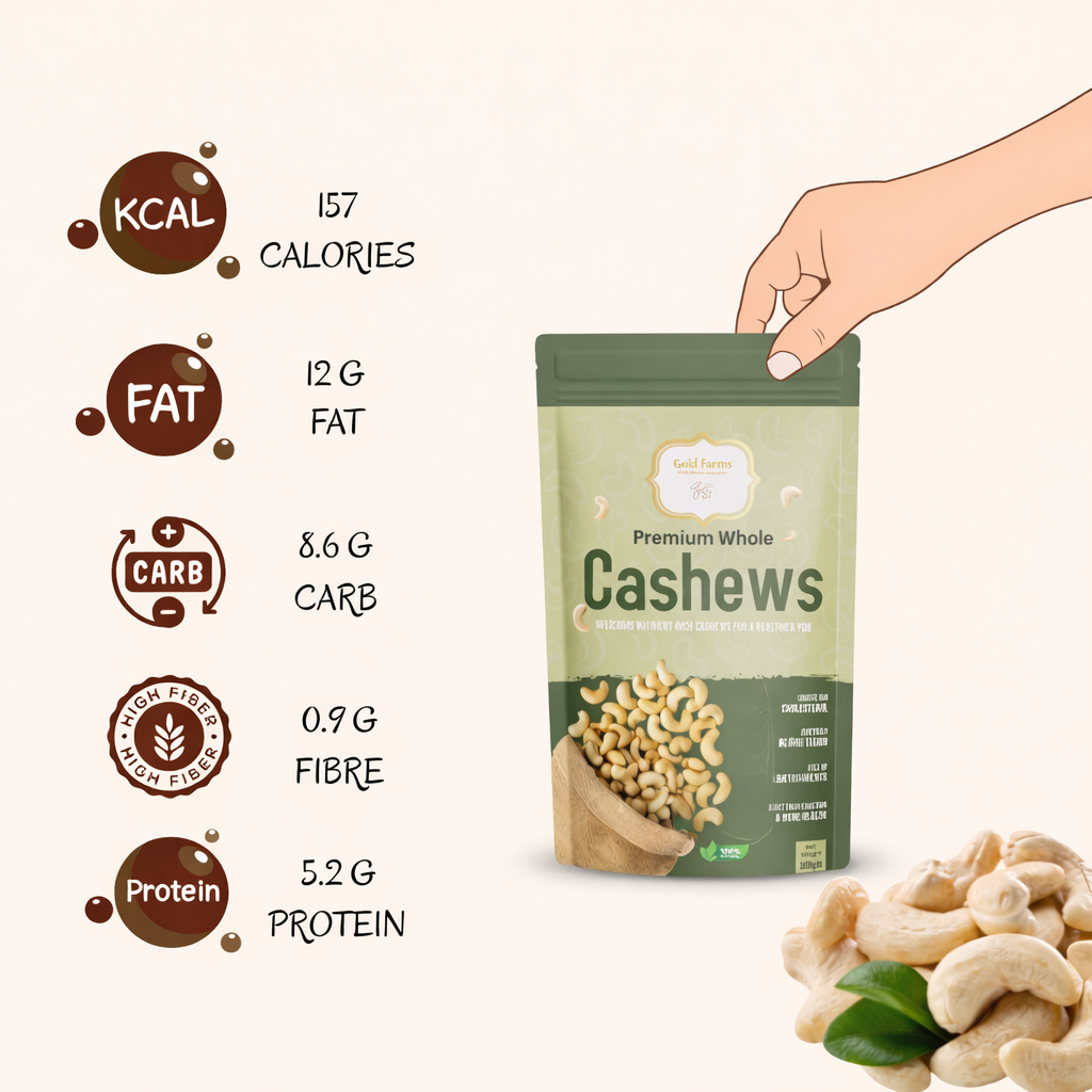 Gold Farms Premium Whole Cashews 200g | Kaju Premium Grade | Fresh & Crunchy | Healthy Dry Fruits