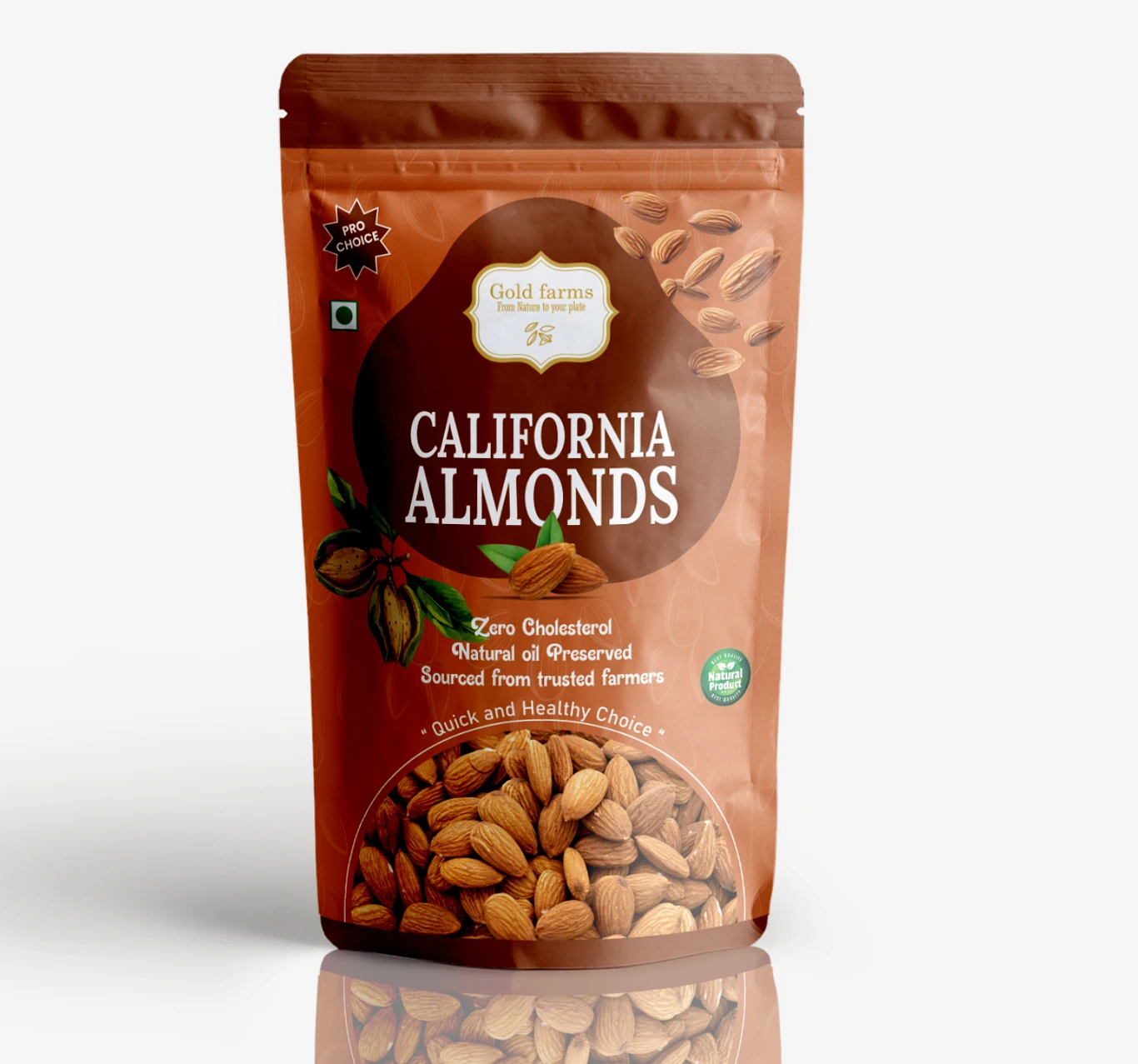 Gold Farms California Almonds 200g | Premium Badam | Healthy Dry Fruits | Rich in Protein & Fiber