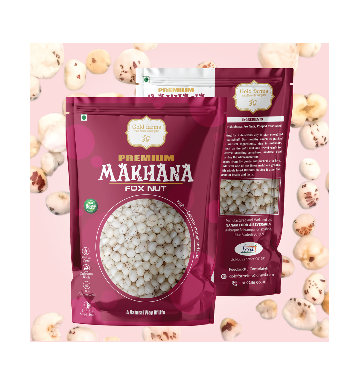 Gold Farms Deliciously Light and Crispy Phool Makhana Jumbo Size (250g x 2) Fox Nut